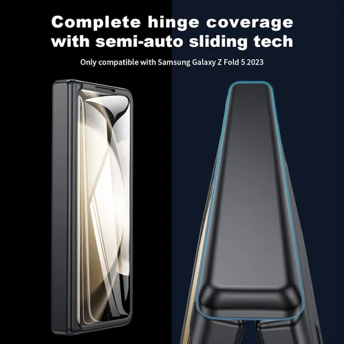 Vista 5 de Funda para Samsung Z-Fold-5: [Soporte oculto] [Carga inalámbrica] Funda delgada con protección de bisagra ligera con protector de pantalla - Funda