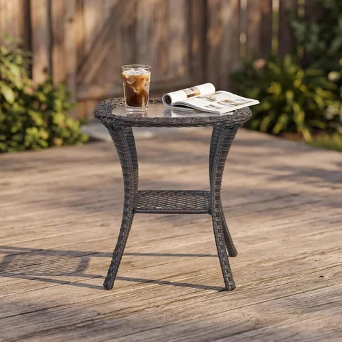 Vista 12 de Belord Mesa de centro al aire libre para patio, mesa de centro de ratán de 40 pulgadas con almacenamiento de 2 capas, mesa rectangular de mimbre