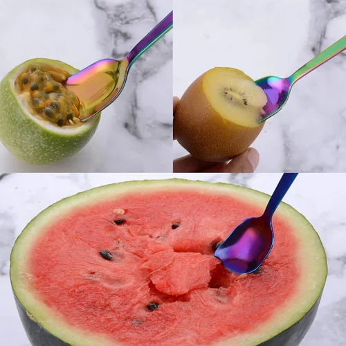 Vista 3 de GoGeiLi Juego de cucharas de helado/postre de arco iris de acero inoxidable