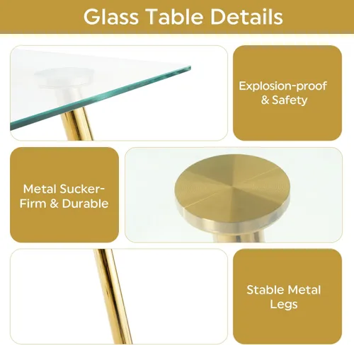 Vista 8 de Juego de mesa de comedor moderno de 51 pulgadas para 4, juego de sillas de mesa de cocina de vidrio para 4, mesa de cocina rectangular con 4 sillas