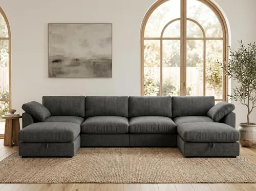 Vista 14 de WEUP Sofá modular de nube de 120 pulgadas de gran tamaño para sala de estar, sofá de nube en forma de L con otomana de almacenamiento, sofá de piel