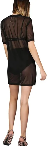 Vista 4 de WuLun Vestido sexy de malla transparente para mujer de manga corta de gasa transparente