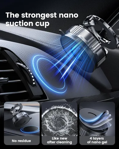 Vista 5 de JunDa Soporte magnético para teléfono con ventosa, soporte de automóvil retráctil plegable ajustable de 360°, compatible con iPhone, Android y todos