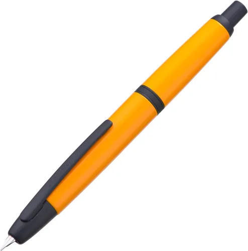 Vista 51 de Jinhao 10 Press Pluma estilográfica con caja, punta mediana retráctil de oro mate cepillado con juego de convertidor de tinta (clip dorado)