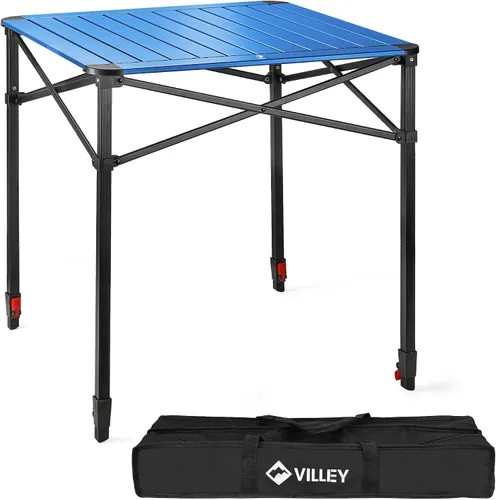 Vista 13 de VILLEY Mesa cuadrada plegable para acampar con bolsa de transporte, mesa cuadrada ajustable de aluminio ligero para exteriores, camping, picnic