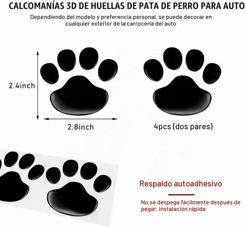 Vista 2 de Juego de 4 calcomanías de brillo con huella de perro para auto, adhesivos de cristal con diseño de huella de perro, emblema de decoración para Negro