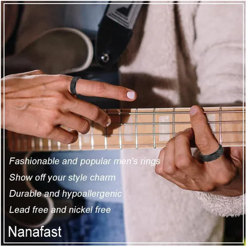 Vista 6 de Nanafast Anillo antiestrés de 0.315 in para hombre, anillo de diamante en relieve para hombres, anillos giratorios de acero inoxidable a la moda