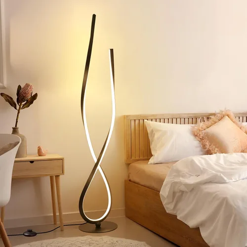 Vista 8 de NUÜR Moderna lámpara de pie LED de 5 anillos, lámpara de pie circular artística de 43.3 pulgadas, luz de acento escultural regulable sin escalones