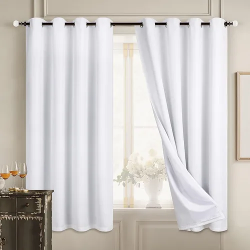 Vista 99 de Diraysid Cortinas 100% opacas de lino beige para dormitorio, con ojales, aislamiento térmico, cortinas de oscurecimiento de habitación