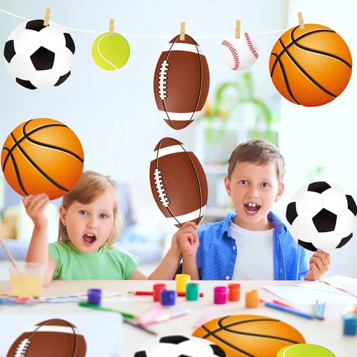 Vista 2 de Paquete de 39 recortes deportivos – Tablón de anuncios recortado para fiestas, decoración de aula, recortes de juegos de fútbol con puntos