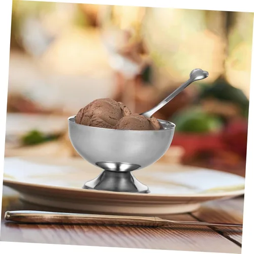 Vista 3 de STOBAZA Taza de ensalada de diseño único 1pc Frutas Tazón Postre Tazón Helado Platos para Boda Cumpleaños Simple Generous Style, Silver Finish