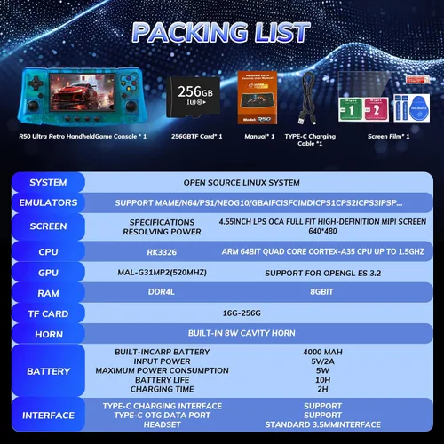 Vista 7 de FVBADE [50000 en 1] R50S Ultra Consola de juegos portátil 4.5 pulgadas IPS Pantalla Mini consola retro 4000mAh Arcade de bolsillo portátil 45+