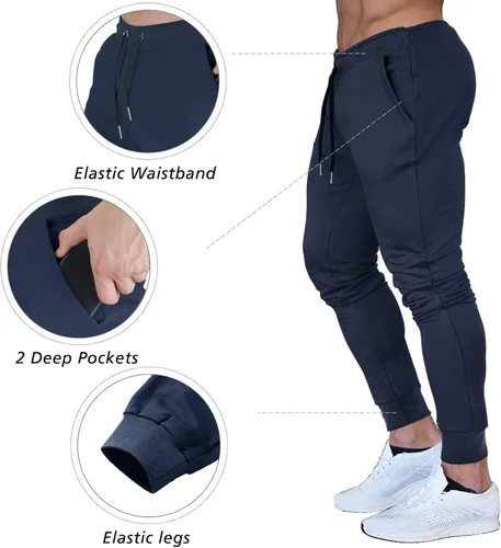 Vista 4 de BUXKR - Pantalones deportivos ajustados con bolsillos profundos para hombre, para gimnasio, correr y fisioculturismo