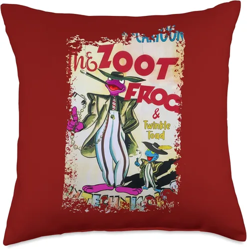 Vista 5 de Funny Cute Frog 1950's 1960's Vintage Nostalgia Poison Dart Frogs Cartoon Retro Zoot 40's, 50's Pachuco Suit Throw Pillow, 16 x 16 pulgadas