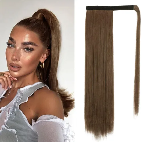 Vista 72 de BARSDAR Extensión de Cola de Caballo Corta y Recta - Extensiones de Cabello de Cola de Caballo con Cordón de 14 Pulgadas en Negro para Mujeres