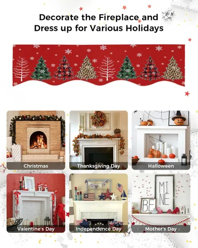Vista 4 de Bufanda de Navidad para chimenea, diseño de árbol de Navidad, mantel de Navidad, mantel superior, bufandas con copos de nieve, cubierta de mantel