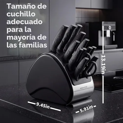 Vista 3 de RAXCO Juego de cuchillos, 12 cuchillos de cocina de acero inoxidable con tijeras, color negro