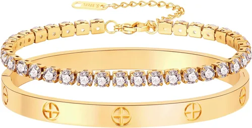 Vista 17 de Regalo de Navidad MVCOLEDY Jewelry - Pulsera chapada en oro o blanco con piedra de corazón de acero inoxidable con cristal para mujer