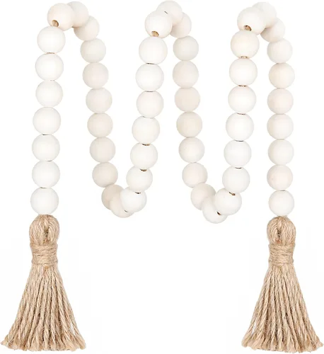 Vista 12 de Meplait - Guirnalda de cuentas de madera de 39 pulgadas estilo granja con borlas, cuentas versátiles de oración estilo boho chic para colgar