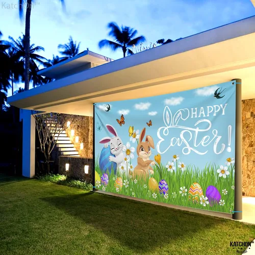 Vista 4 de KatchOn, Cartel de feliz Pascua – Xtragrande 72 x 44 pulgadas Fondo de Pascua para fotografía Pancartas de pared de Pascua para decoraciones