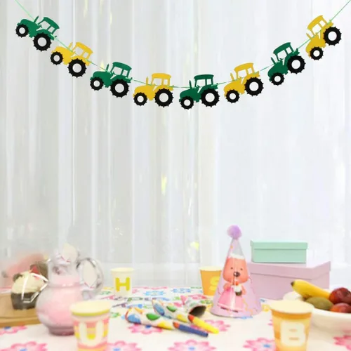 Vista 5 de Cartel de fieltro para tractor, guirnalda de banderines de fieltro, para baby shower, niño, fiesta de cumpleaños, decoración interior y exterior