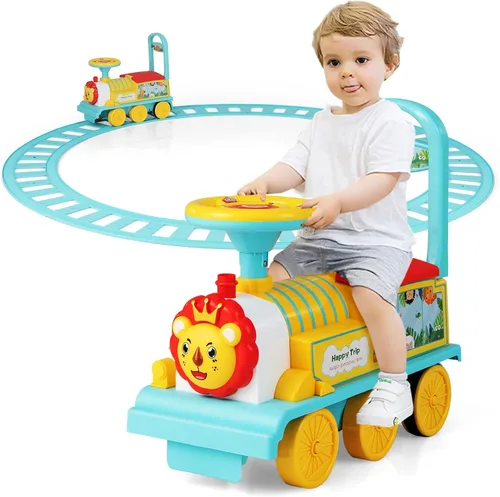 Vista 14 de OLAKIDS Kids Ride On Train with Track, 6V Electric Toy with Lights and Sounds, Retractable Footrest, Under Seat Storage, Christmas Theme Battery