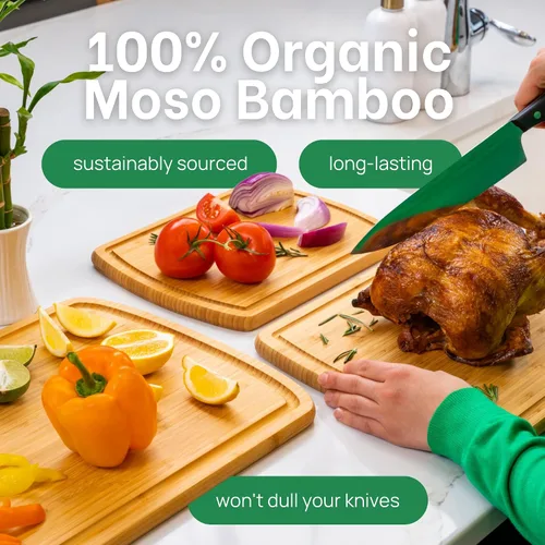 Vista 7 de Tablas de cortar de madera orgánica para la cocina para cortar verduras, tallar carne, cortar pan y servir charcutería para la preparación