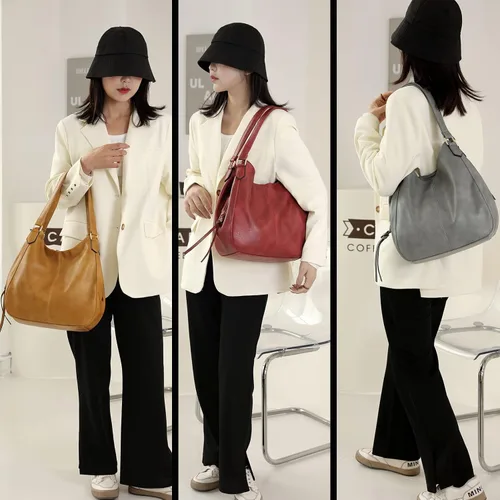 Vista 6 de Bolso para hombro Dourr para mujer, con múltiples bolsillos, bolso de mano moderno de cuero vegano