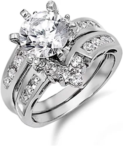 Vista 2 de Anillo de compromiso personalizado de plata de ley, anillo de boda, conjunto nupcial, tamaños 4-12
