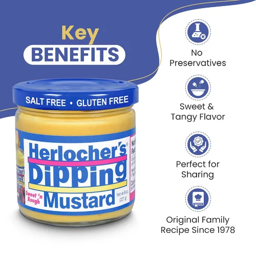 Vista 3 de Herlocher’s Dipping Mustard – Sweet & Tangy Mustard Dip, 8 oz Jar Gluten-Free, Salt-Free, Fat-Free Perfect Pretzel & Snack Dip Made in USA
