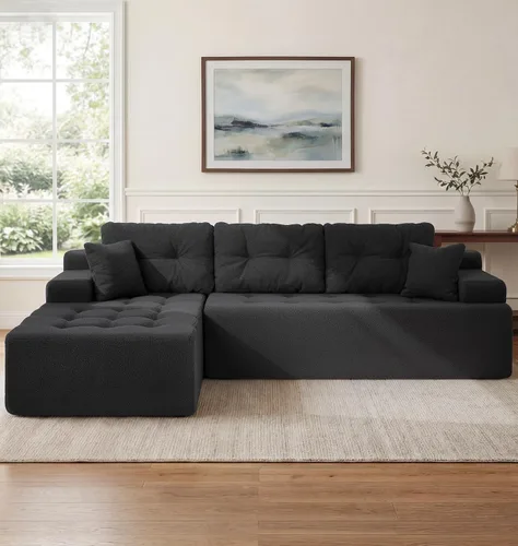 Vista 17 de Hobestluk - Sofá modular sin hueso, sofá seccional en forma de L 96" Right Facing Chaise Black,Memory Foam,Removable Cover,Non-slip Bottom,No