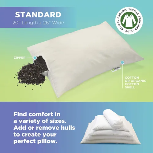 Vista 4 de Bean Products WheatDreamz - Almohada estándar, fabricada en Estados Unidos, funda de algodón orgánico con cremallera rellena de trigo sarraceno