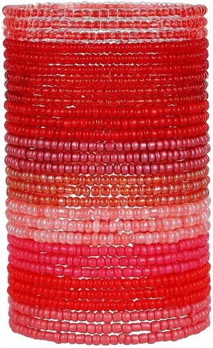 Vista 5 de Caiyao Juego de 36 pulseras elásticas coloridas con cuentas de semillas bohemias, multicapa, de arcoíris, pulsera elástica con cuentas de cristal
