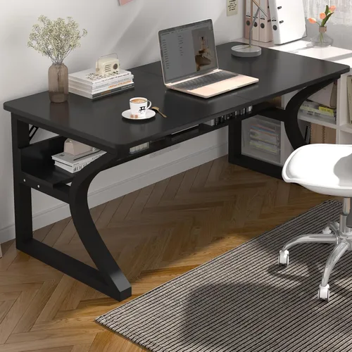 Vista 9 de StarGraph Escritorio para computadora, 47 y 55 pulgadas, parte superior de MDF con patas de metal en forma de U, estilo moderno, rectangular