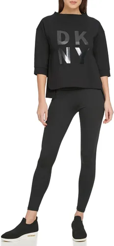 Vista 3 de DKNY Women's Stacked Logo 34 Sleeve Crewneck Pullover
