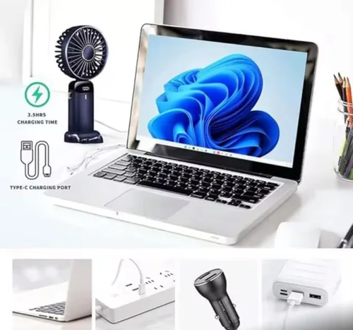 Vista 6 de Mini ventilador de mano con pantalla LED, mini dispositivo de refrigeración recargable USB con 5 velocidades, enfriador personal plegable