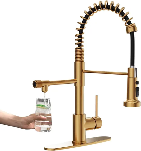 Vista 15 de GIMILI Grifo de agua potable negro y dorado 3 en 1 estilo comercial desplegable con filtro de una sola manija para sistema de filtración de agua
