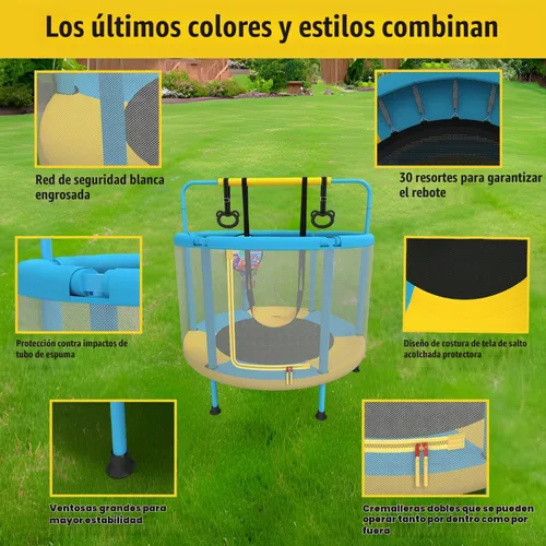 Vista 3 de LANGXUN 5ft 6-in-1 Kids Trampoline, Mini Toddler Trampoline for Girls Boys Azul Amarillo