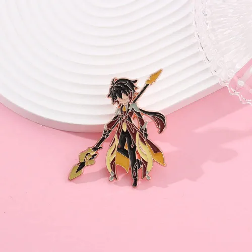 Vista 6 de Genshin Pin esmaltado de Kaeya Alberich figura solapa insignia broche lindo anime ropa mochila bufanda, accesorios regalos para mujeres hombres joyas