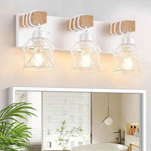 Vista 10 de FadimiKoo Juego de 2 apliques de pared, lámparas de pared de madera de cabecera con interruptor giratorio, lámpara de tocador de baño negra