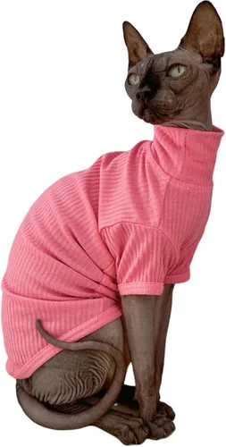 Vista 4 de Sphynx - Camisa de algodón para gatos sin pelo, cuello alto, camisetas de gatito con mangas, pijama de gato para Sphynx Cornish Rex, Devon Rex, Negro