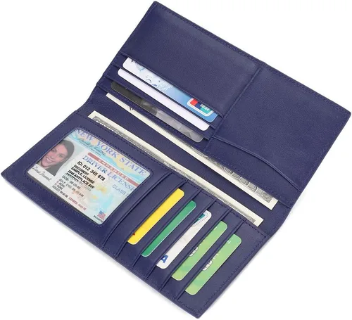 Vista 4 de GintaXen Cartera larga delgada de cuero con bloqueo RFID, Azul, Slim
