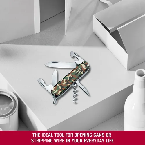 Vista 4 de Victorinox Spartan Navaja del Ejército Suizo, 12 Funciones, Navaja de Bolsillo Hecha en Suiza con Sacacorchos, Abrelatas y Destornillador - Camuflaje