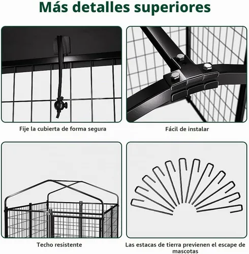 Vista 9 de Perrera exterior con techo, 4'x4'x4.5' Perrera para perros al aire libre Heavy-duty Welded Steel, UV-resistant Waterproof Cover, Secure Lock, Dog