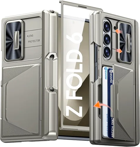 Vista 17 de Funda para Samsung Galaxy Z Fold 7 con tarjetero con bloqueo RFID, cubierta de lente deslizante integrada y protección de bisagra y protector