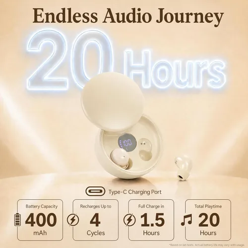 Vista 5 de Mini auriculares Bluetooth invisibles, ergonómicos inalámbricos con calidad de sonido premium y emparejamiento automático de un solo paso (beige)