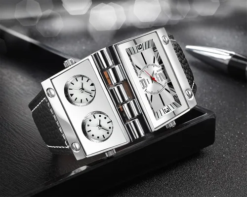 Vista 3 de 9525 Reloj para hombre analógico correa de cuero negro 3 subesferas, Blanco, Movimiento de cuarzo