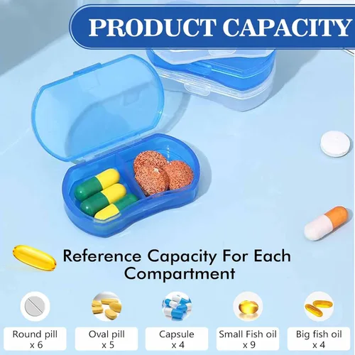 Vista 6 de Pastillero para bolso, organizador de pastillas pequeño, portátil, para viajes, diarios, pastilleros, AM y PM, mini pastillero para vitaminas