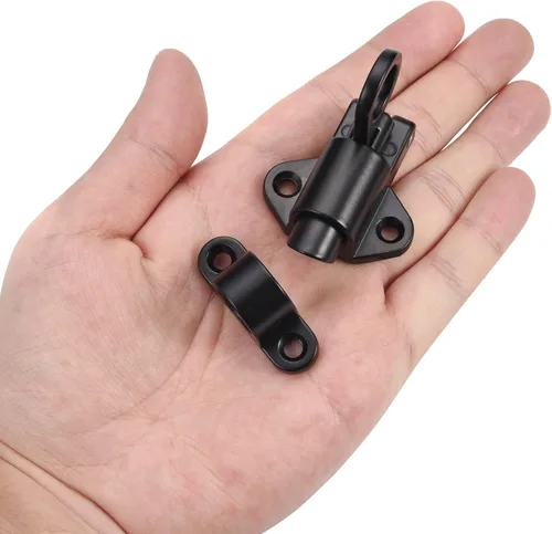Vista 8 de 4 pestillos de cierre automático, pestillo de puerta de resorte para valla de madera, pestillos automáticos de puerta resistentes de seguridad, Negro