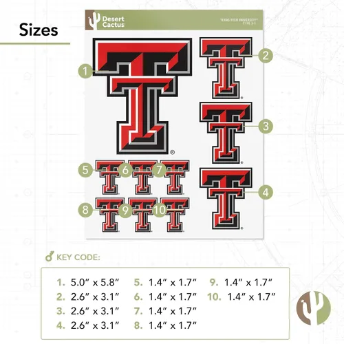 Vista 3 de Desert Cactus Calcomanías de vinilo de la Universidad de Texas Tech TTU Red Raiders, calcomanías de vinilo para botella de agua para laptop, hoja